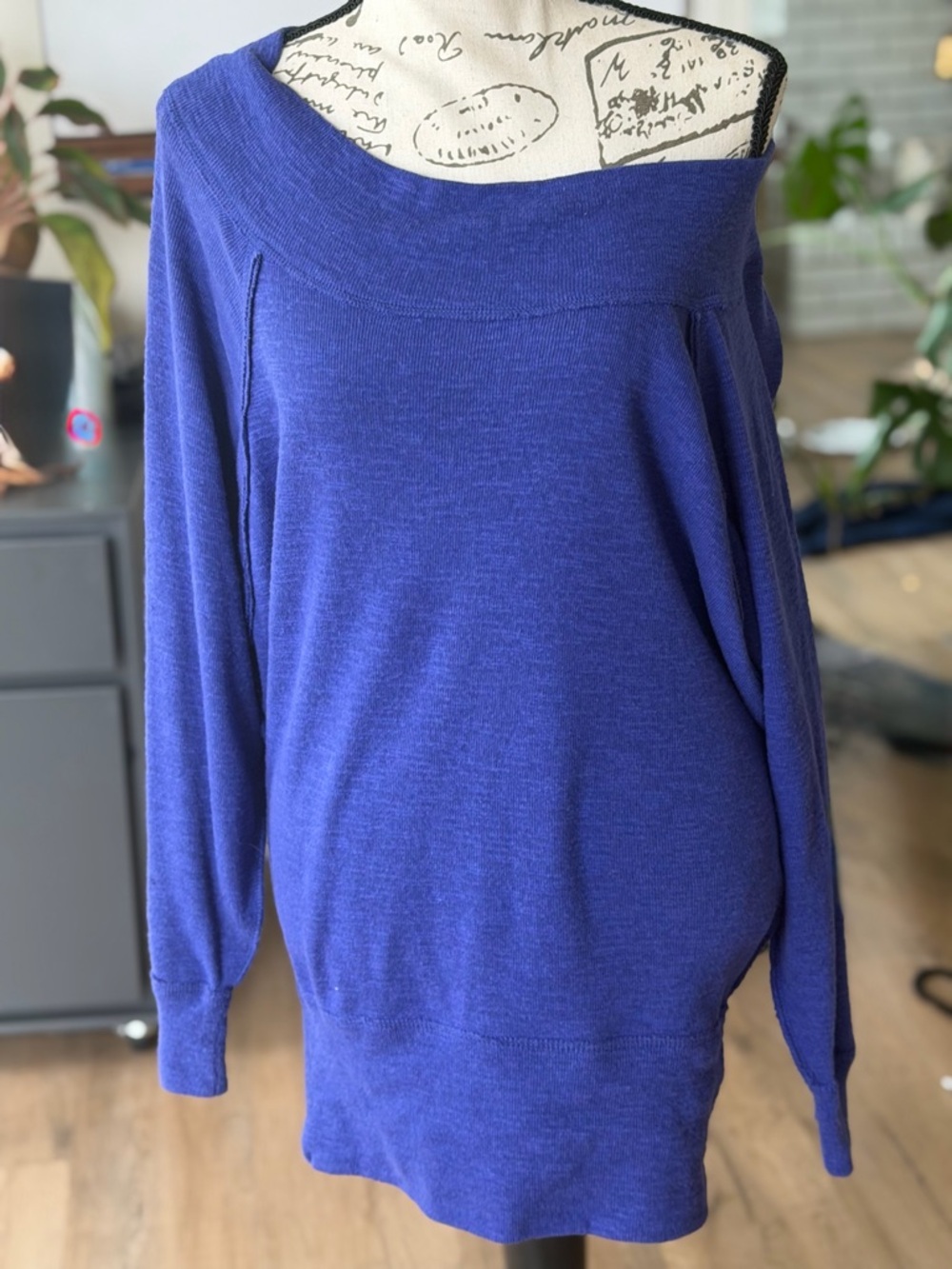 Free People Royal Blue Off-the-Shoulder Sweater